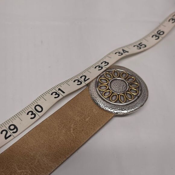 Coldwater Creek Celestial Round moon HOOK belt Tan Distressed Leather S/M Boho main image 4